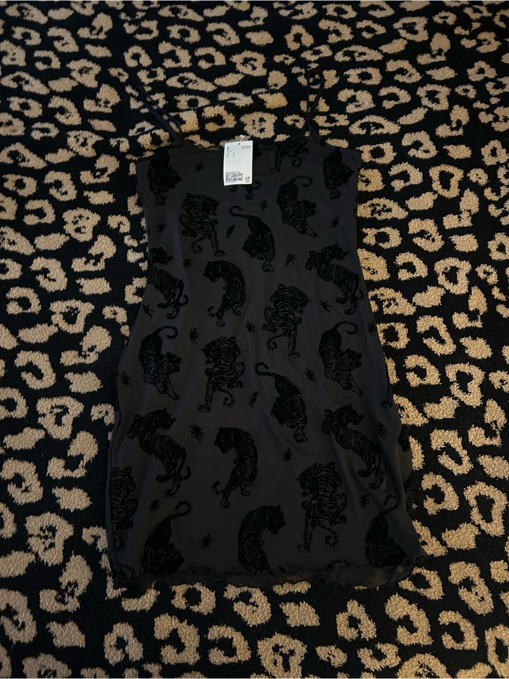 NWT H&M Black Velvet Tiger Print Slip Dress